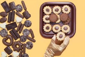 biscuits some covered with chocolate some with chocolate filling.